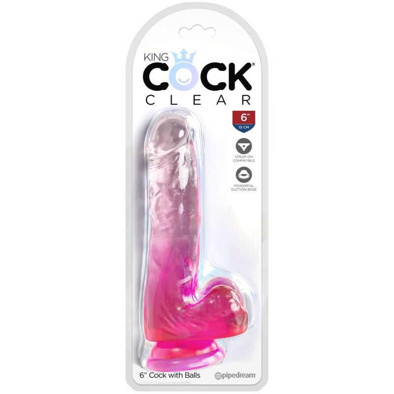 King Cock - Clear Realistic Penis with Balls 13.5 cm Pink