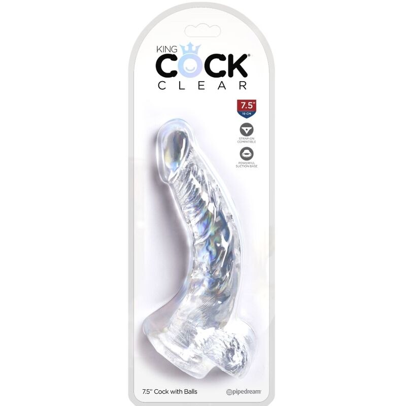 King Cock Clear Realistische Gebogen Penis met Balzak 16,5 cm - Transparant