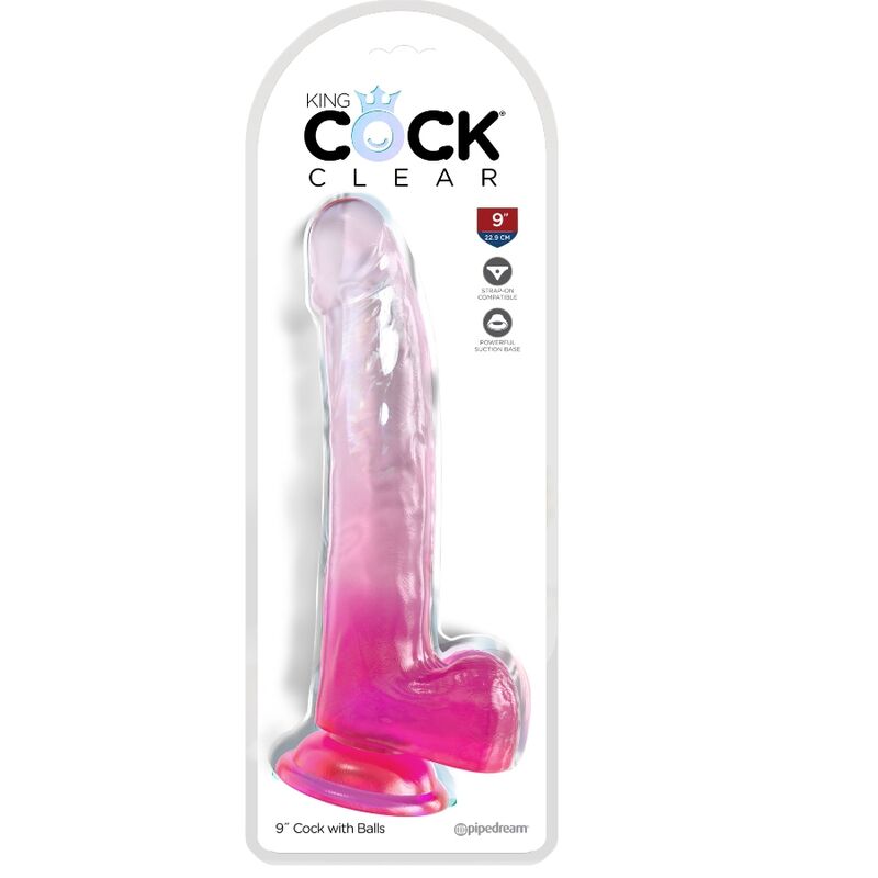 King Cock - Clear Dildo with Testicles 20.3 cm Pink