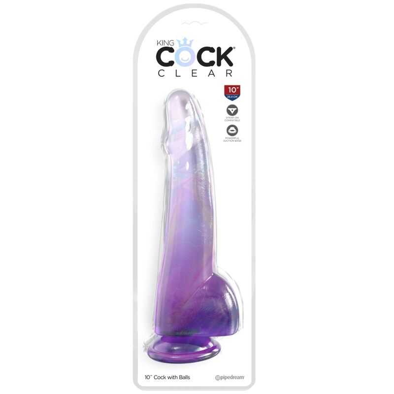 King Cock - Clear Dildo with Testicles 19 cm Purple