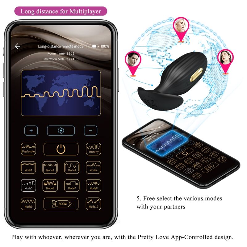 PRETTY LOVE - Jefferson APP Controlled Anal Plug Zwart