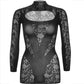 Leg Avenue - Mini Dress With Lace Long Sleeve Zwart