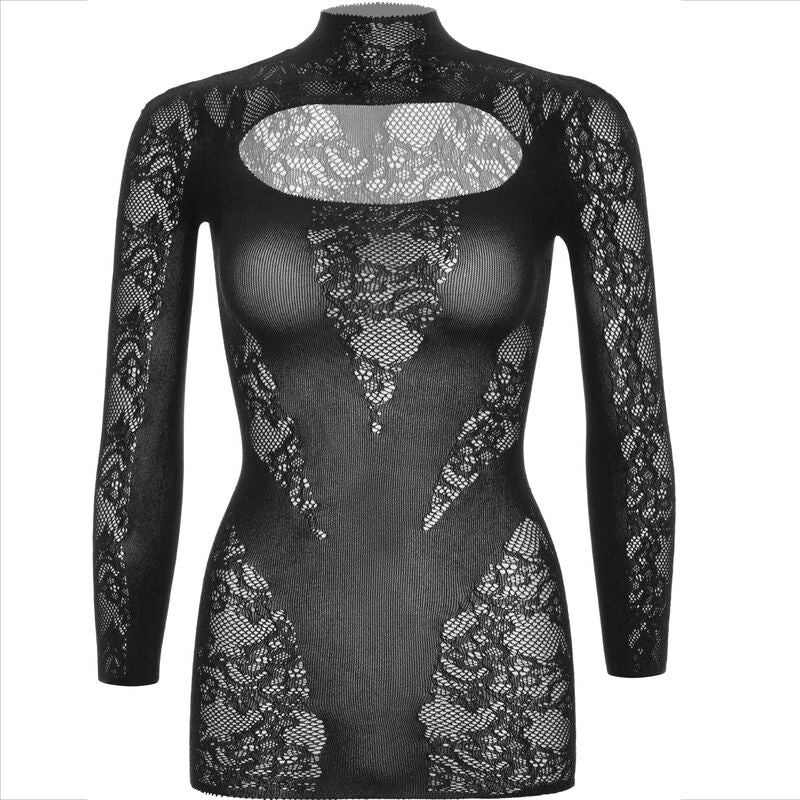 Leg Avenue - Mini Dress With Lace Long Sleeve Zwart