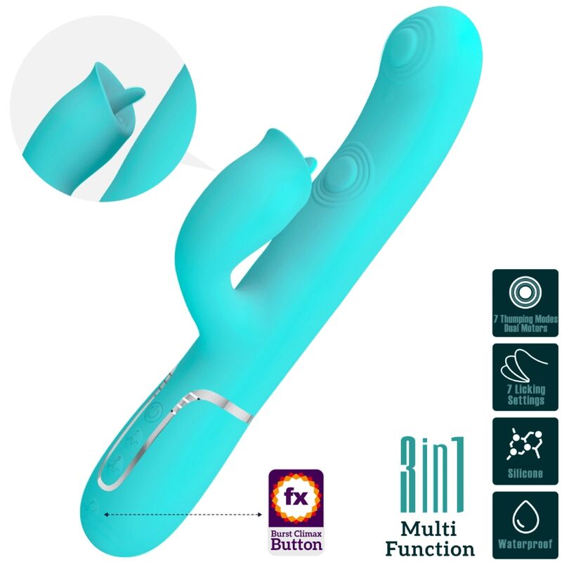 PRETTY LOVE - Rabbit Vibrator With Licking Aqua Groen