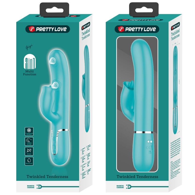 PRETTY LOVE - Rabbit Vibrator With Licking Aqua Groen