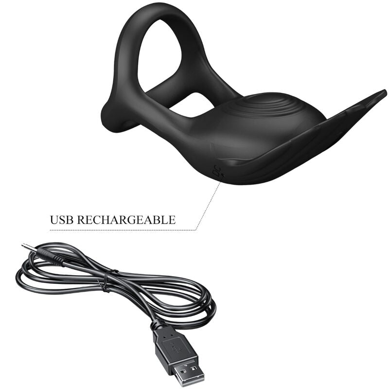 PRETTY LOVE - Silas Vibrant Penis Ring 7 Vibrations Black Silicone