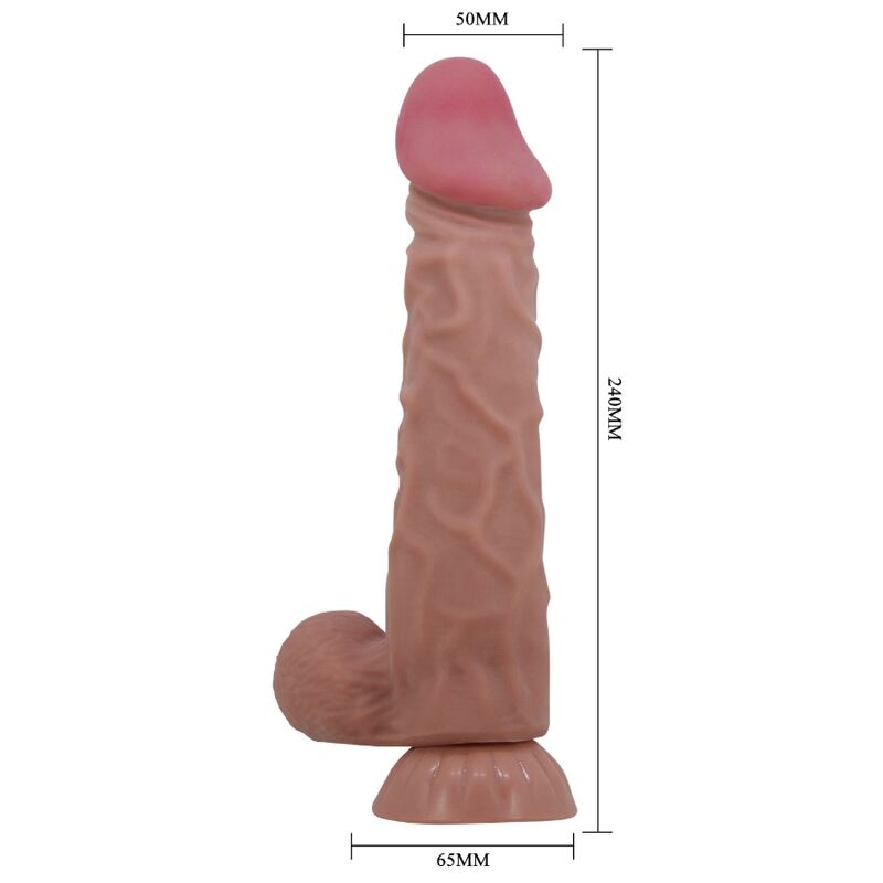PRETTY LOVE - Sliding Skin Series Realistic Dildo With Sliding Skin Suction Cup Brown 24 Cm