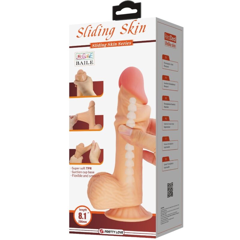 PRETTY LOVE - Sliding Skin Series Realistic Dildo With Sliding Skin Suction Cup 20.6 Cm