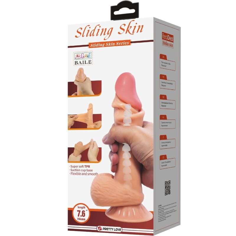 PRETTY LOVE - Sliding Skin Series Realistic Dildo With Sliding Skin Suction Cup 19.4 Cm