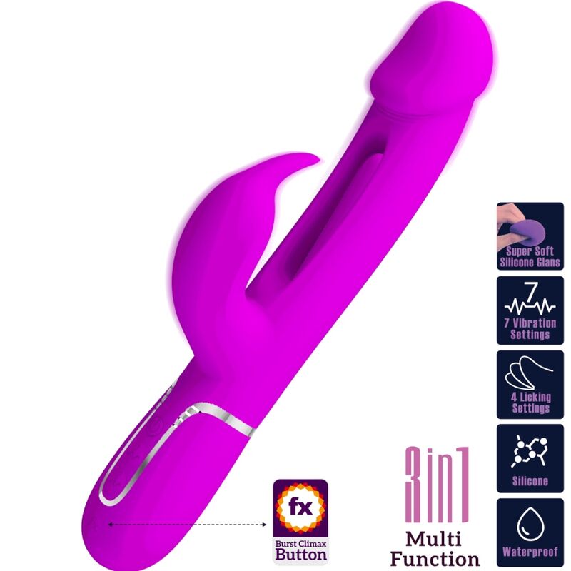 PRETTY LOVE - Kampas Rabbit 3 In 1 Multifunction Vibrator With Tongue Fuchsia