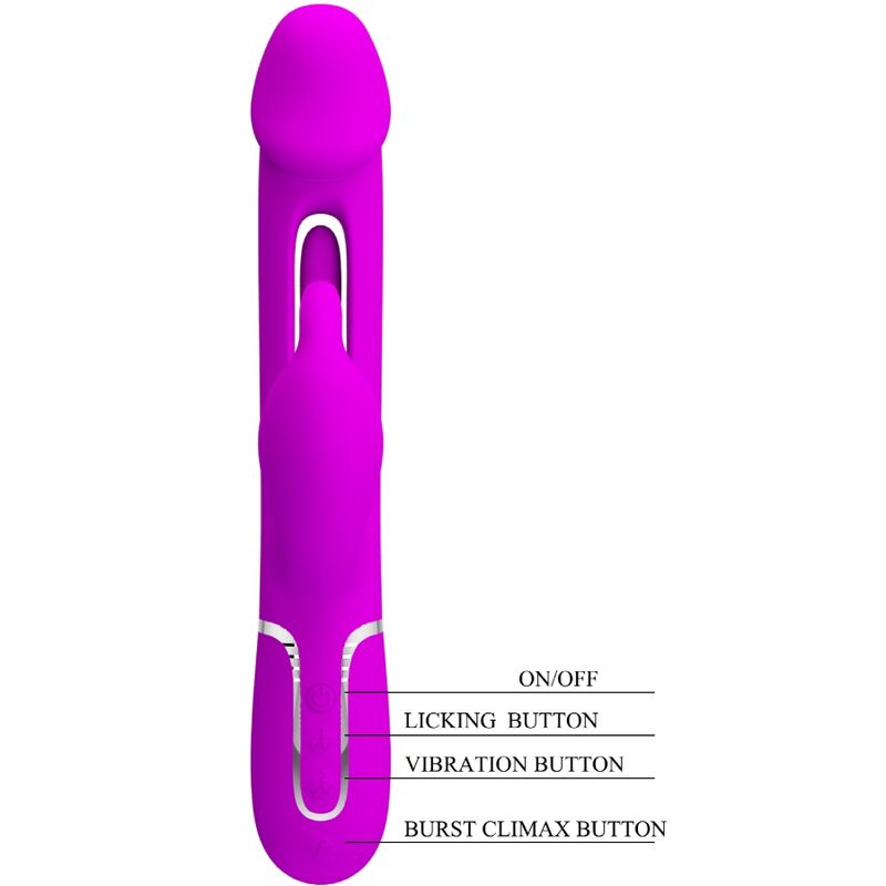 PRETTY LOVE - Kampas Rabbit 3 In 1 Multifunction Vibrator With Tongue Fuchsia