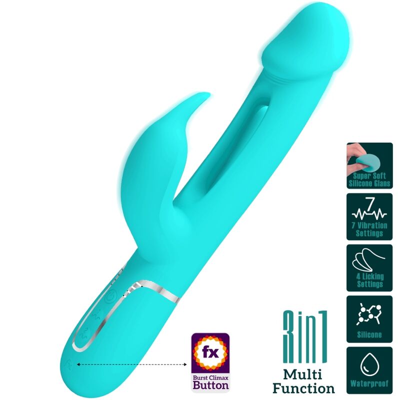 PRETTY LOVE - Kampas Rabbit 3 In 1 Multifunction Vibrator With Tongue Aqua Green