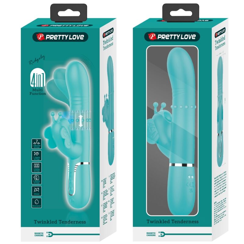 PRETTY LOVE - Multifunction Rabbit Vibrator 4 In 1 Butterfly Aqua Groen