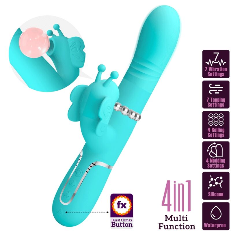 PRETTY LOVE - Multifunction Rabbit Vibrator 4 In 1 Butterfly Aqua Groen