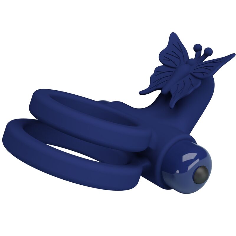 PRETTY LOVE - Jamele Double Ring With Vibration & Butterfly Stimulator Blauw