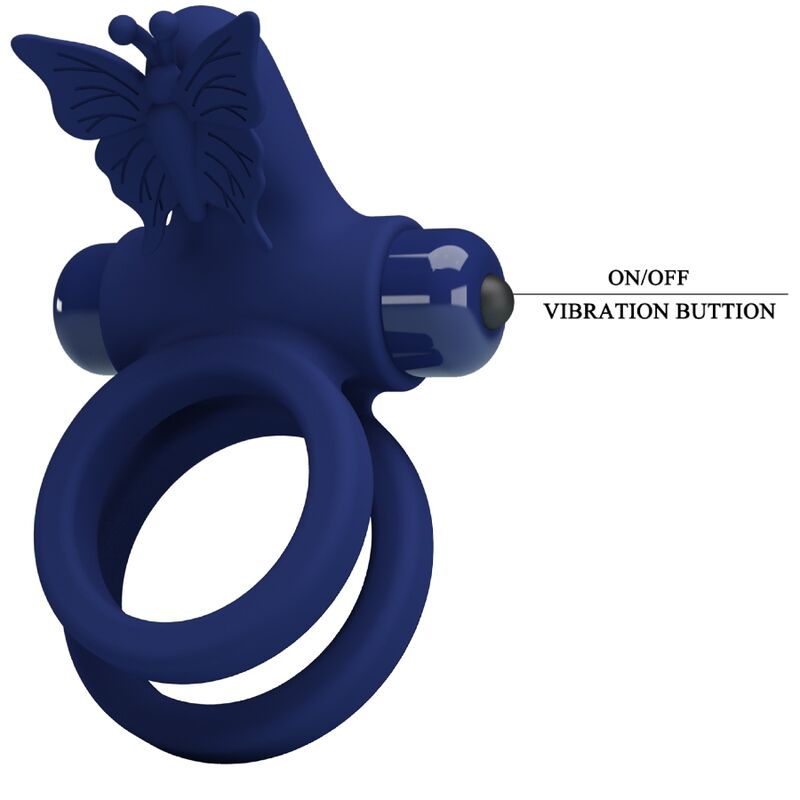PRETTY LOVE - Jamele Double Ring With Vibration & Butterfly Stimulator Blauw