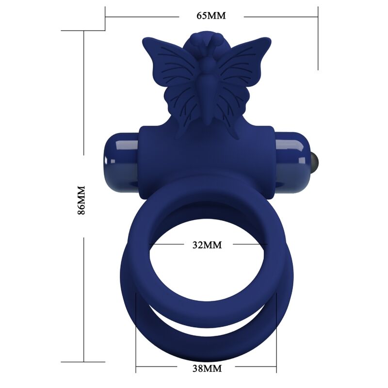 PRETTY LOVE - Jamele Double Ring With Vibration & Butterfly Stimulator Blauw