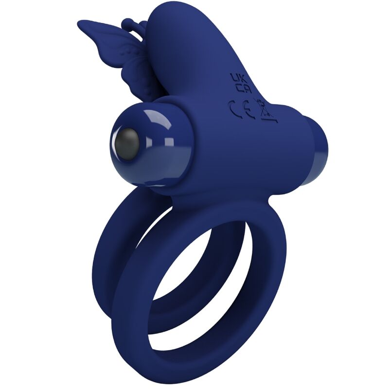 PRETTY LOVE - Jamele Double Ring With Vibration & Butterfly Stimulator Blauw