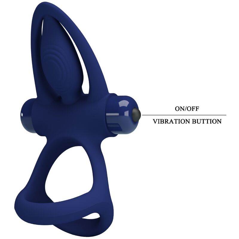 PRETTY LOVE - Mat Double Ring With Vibration & Stimulator Blauw