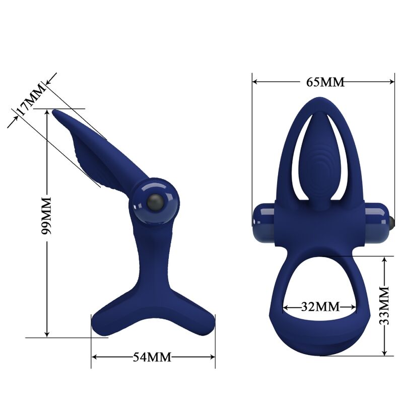 PRETTY LOVE - Mat Double Ring With Vibration & Stimulator Blauw