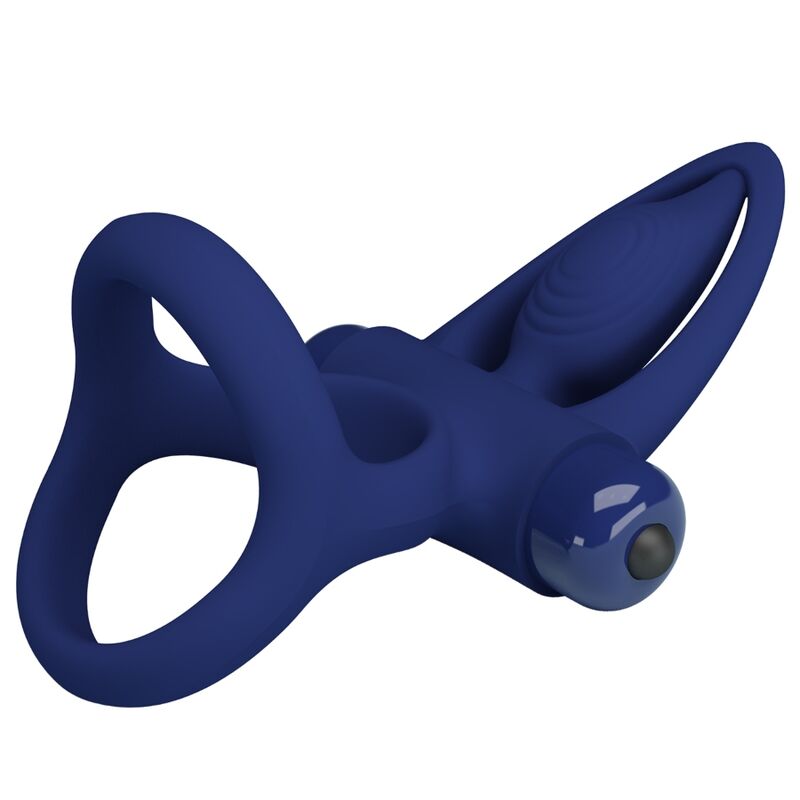 PRETTY LOVE - Mat Double Ring With Vibration & Stimulator Blauw
