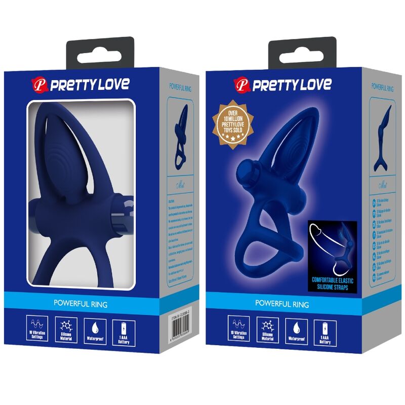 PRETTY LOVE - Mat Double Ring With Vibration & Stimulator Blauw