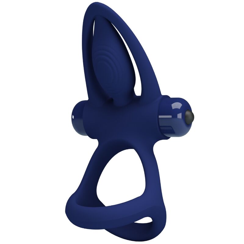 PRETTY LOVE - Mat Double Ring With Vibration & Stimulator Blauw