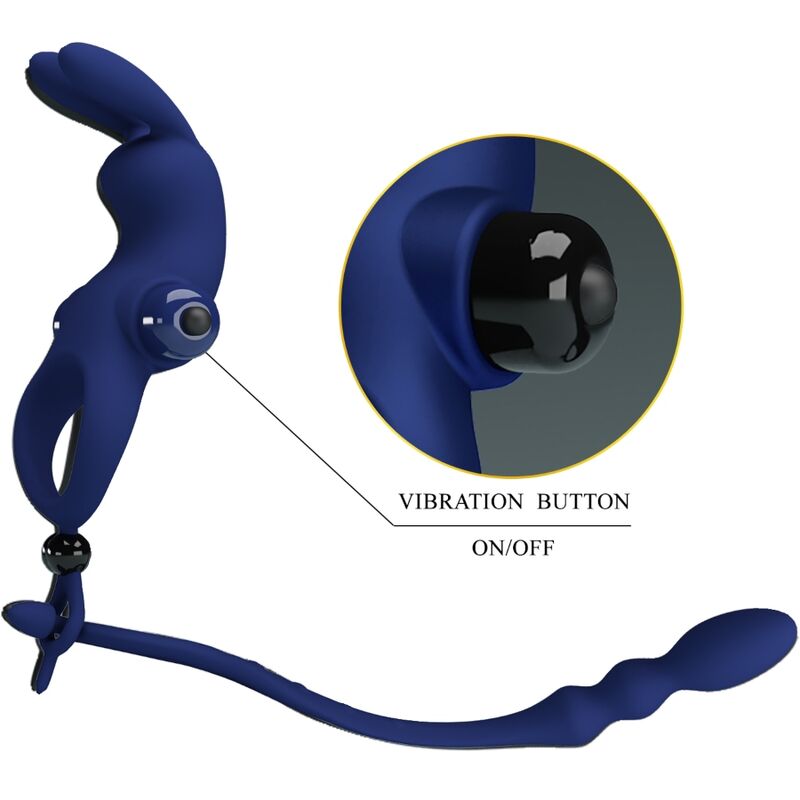 PRETTY LOVE - Ayad Rabbit Vibrator Ring With Plug Blauw