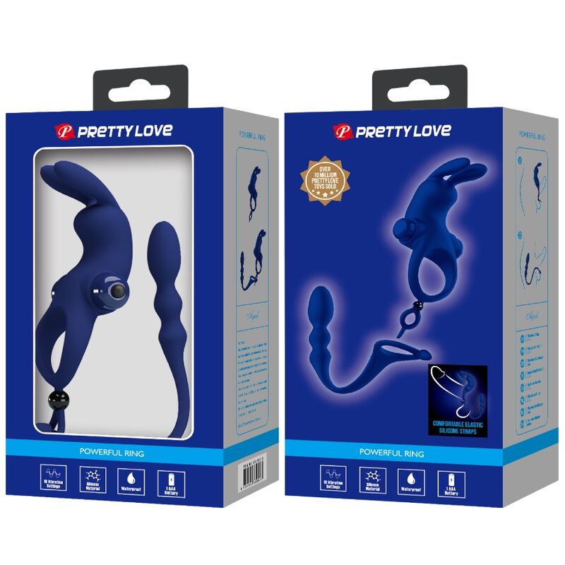 PRETTY LOVE - Ayad Rabbit Vibrator Ring With Plug Blauw