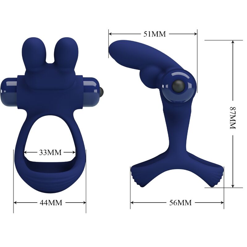 PRETTY LOVE - Francisco Double Vibrating Ring Rabbit Blauw