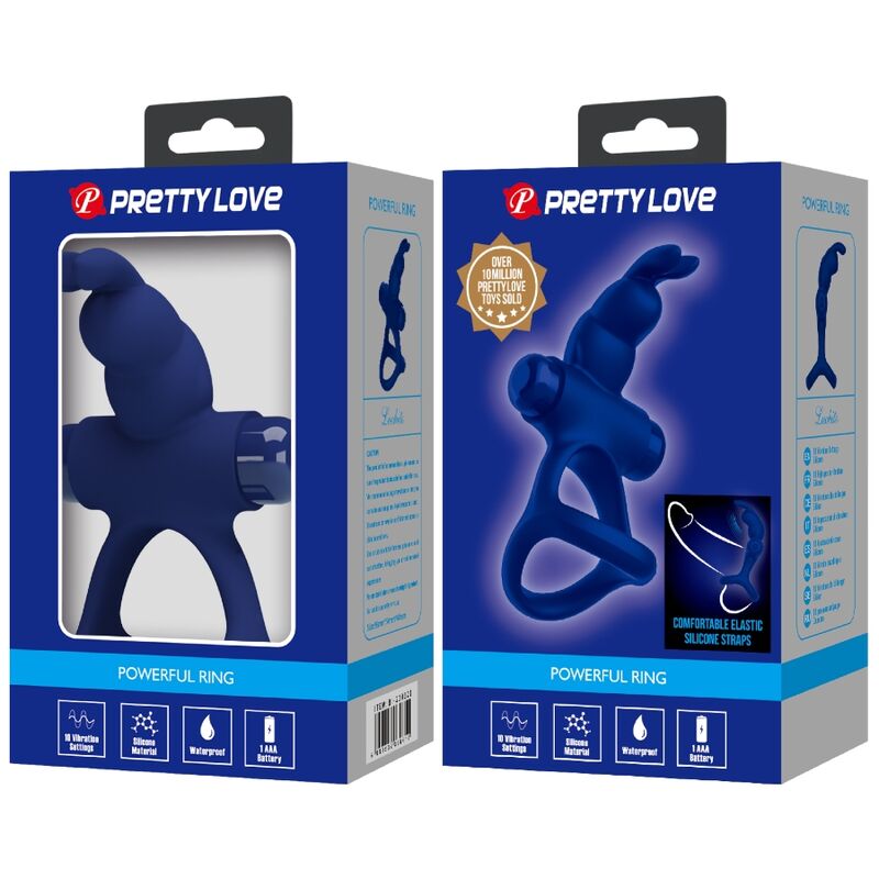 PRETTY LOVE - Luchito Double Vibrating Ring Rabbit Blauw