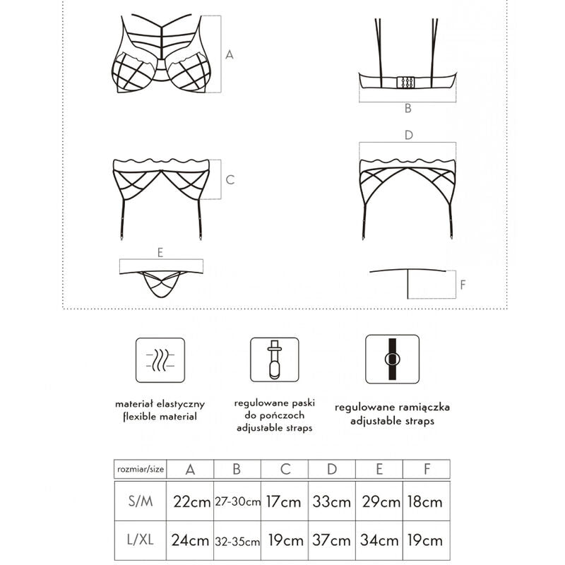 LIVCO CORSETTI FASHION - Soledad LC 20217 Bra + Panty + Garter Belt S/M