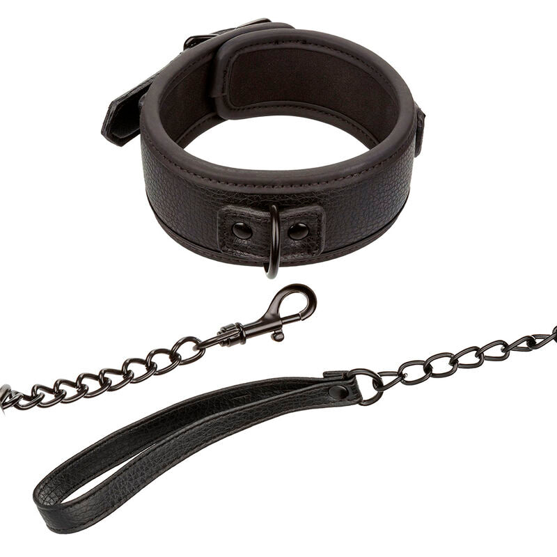 CalExotics - Nocturnal Zwarte Verstelbare Lederen Halsband En Lijn
