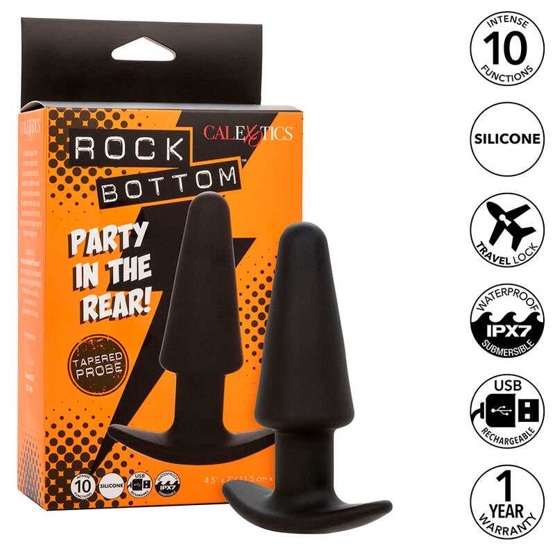 CalExotics - Rock Bottom Tapered Anal Plug 10 Vibraties Siliconen Zwart