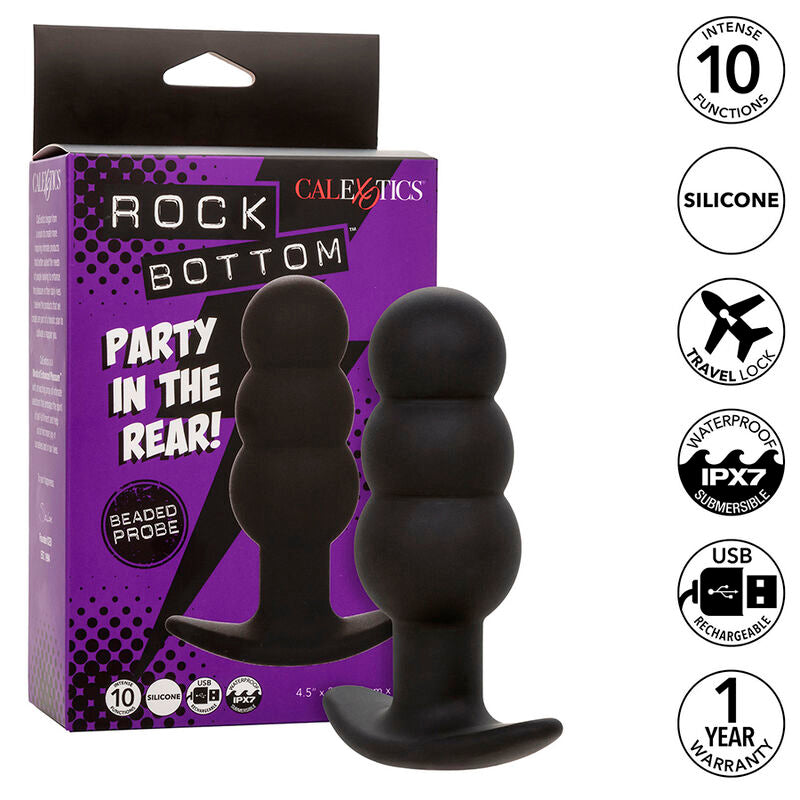 CalExotics - Rock Bottom Anaal Plug Met Kralen 10 Vibraties Siliconen Zwart