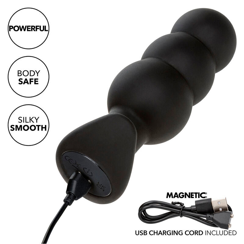 CalExotics - Rock Bottom Anaal Plug Met Kralen 10 Vibraties Siliconen Zwart