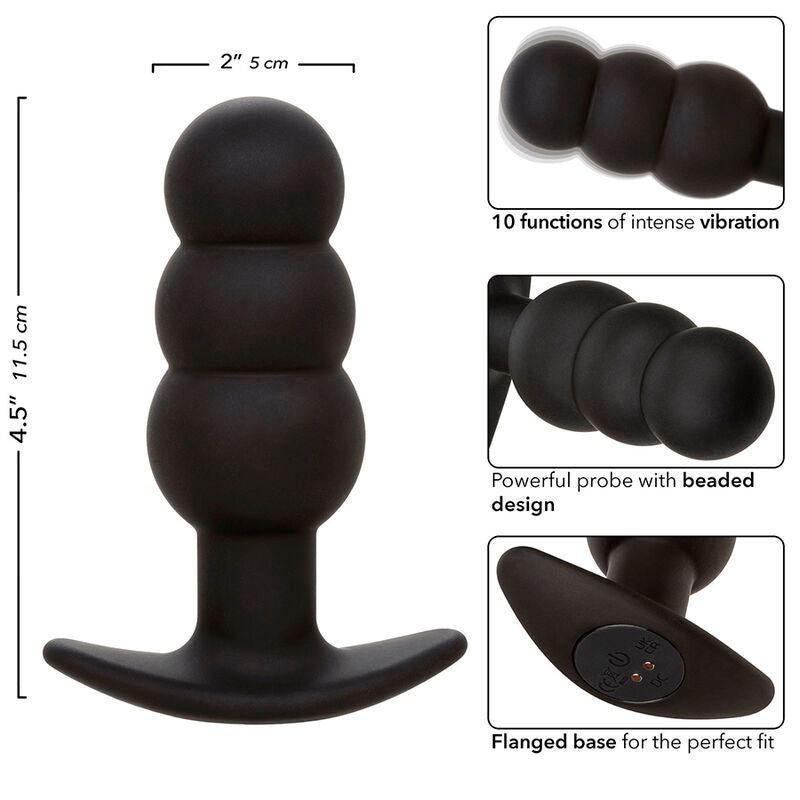 CalExotics - Rock Bottom Anaal Plug Met Kralen 10 Vibraties Siliconen Zwart