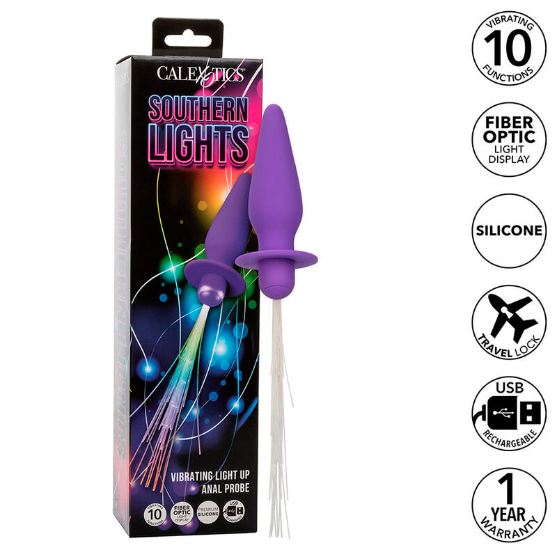 CalExotics - Southern Lights Light Up Anal Plug 10 Vibrations Silicone Purple