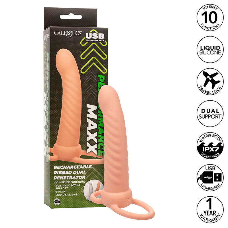 CalExotics - Maxx Dubbel Geribbeld Penetrator 10 Trillingen Natuurlijk
