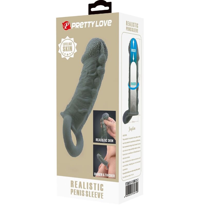 PRETTY LOVE - Realistic Penis Enlarger And Delay Sleeve Grey