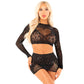 Leg Avenue - Shiny Net Crop + Mini Skirt Zwart