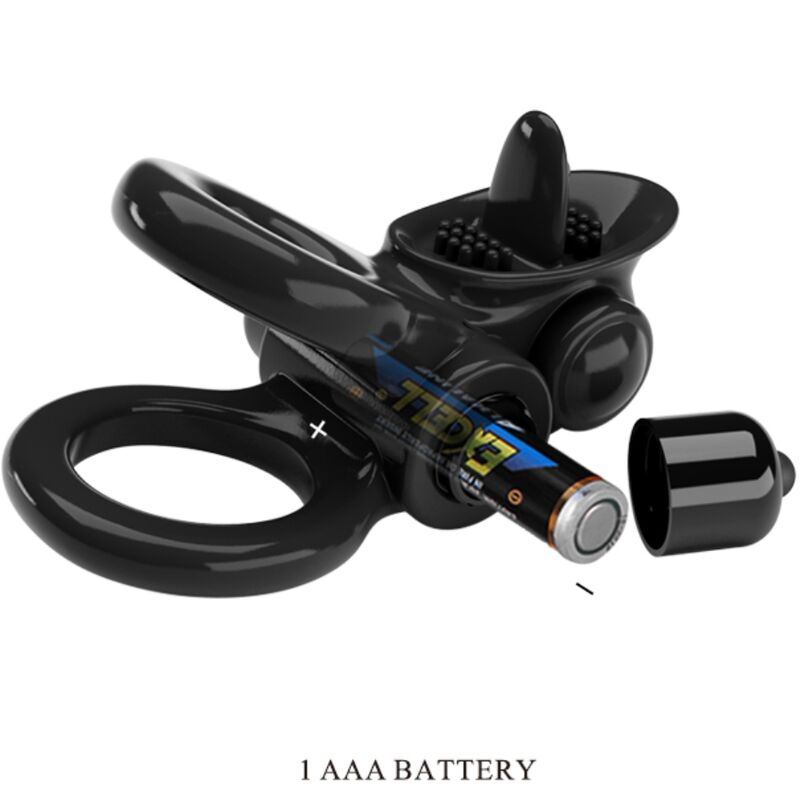 PRETTY LOVE - Passionate Ring Double Vibrating Ring + Clitoris Stimulator Zwart
