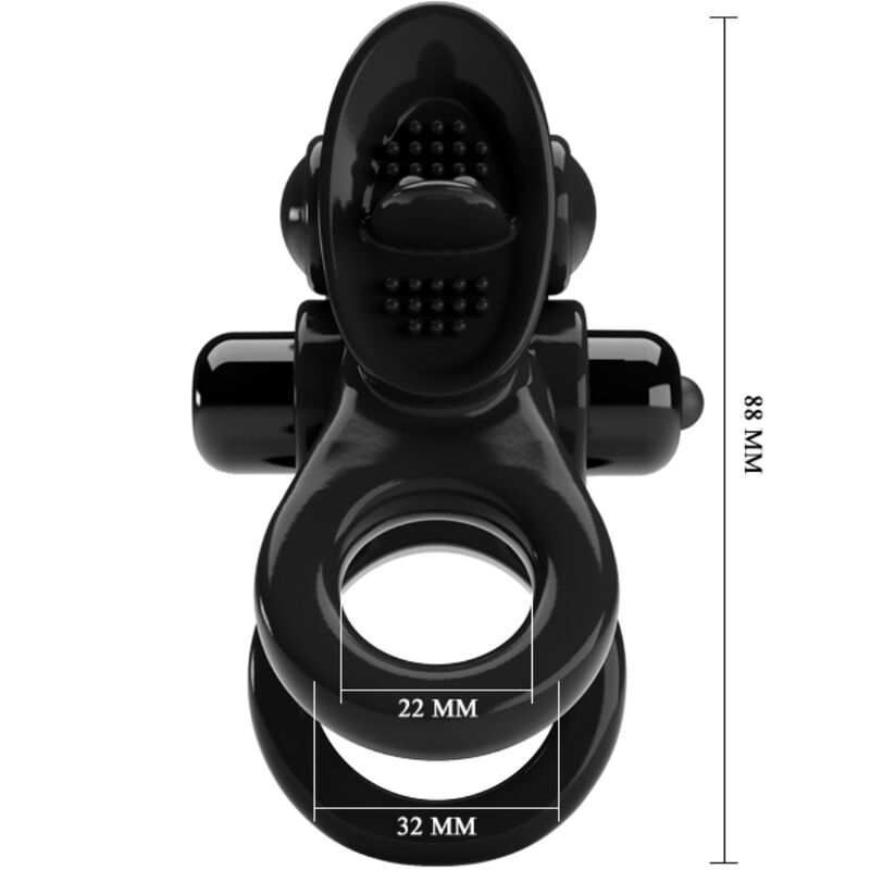 PRETTY LOVE - Passionate Ring Double Vibrating Ring + Clitoris Stimulator Zwart