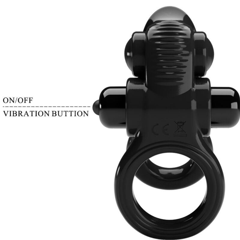 PRETTY LOVE - Passionate Ring Double Vibrating Ring + Clitoris Stimulator Zwart