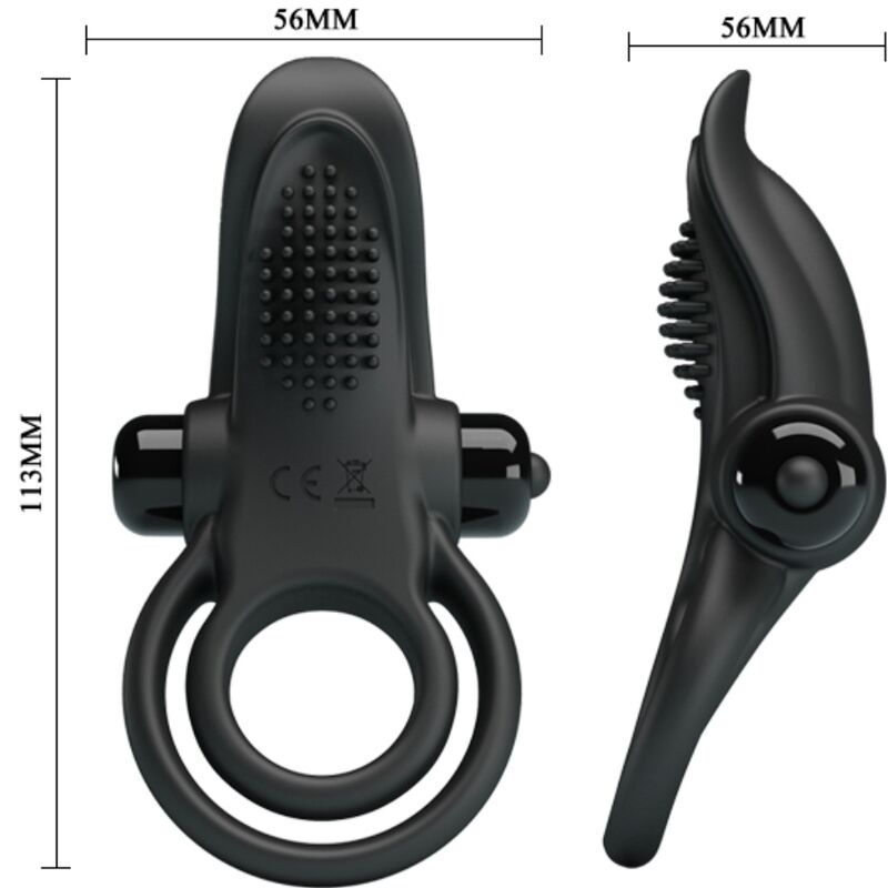 PRETTY LOVE - Double Vibrating Ring + Clitoris Stimulator 10 Vibrations Black