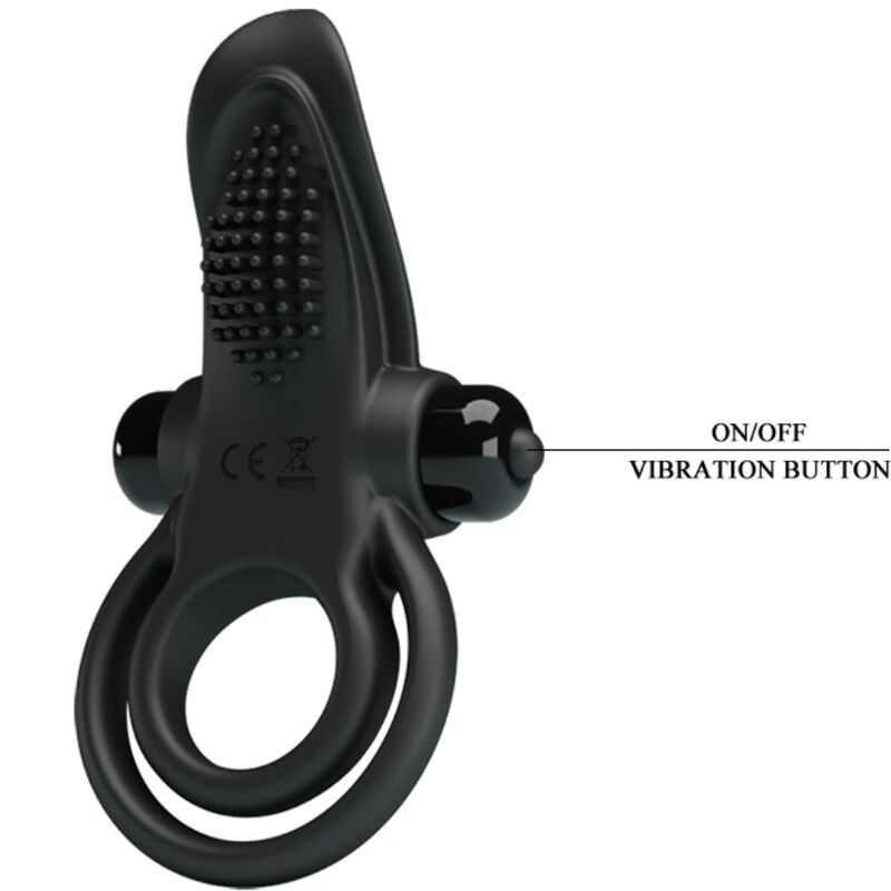 PRETTY LOVE - Double Vibrating Ring + Clitoris Stimulator 10 Vibrations Black