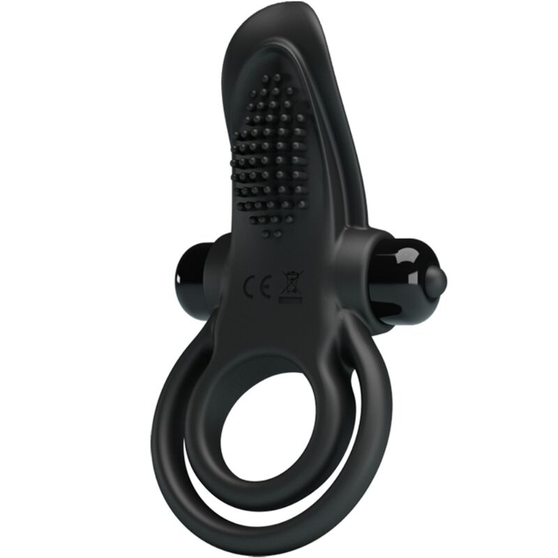 PRETTY LOVE - Double Vibrating Ring + Clitoris Stimulator 10 Vibrations Black