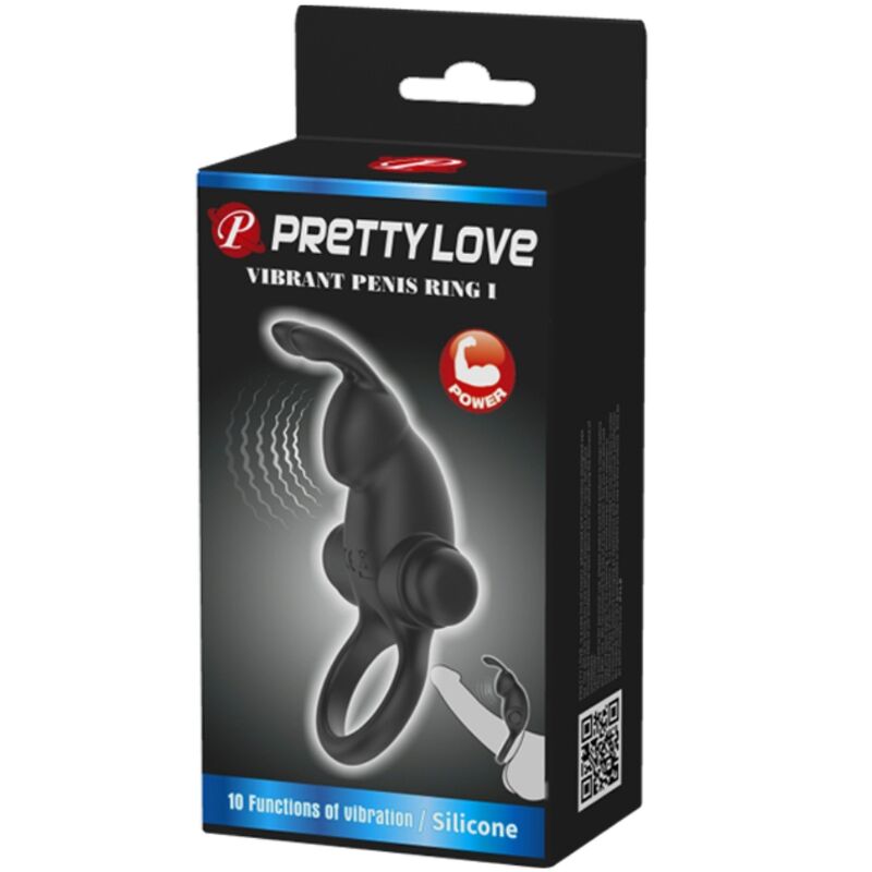 PRETTY LOVE - Vibrating Ring + Rabbit Clitoris Stimulator 10 Vibrations Black