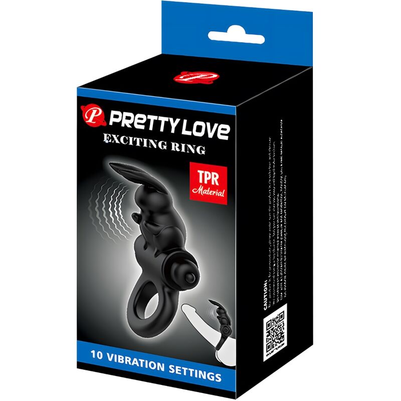 PRETTY LOVE - Exciting Ring Rabbit Vibrator Ring 10 Vibrations Zwart