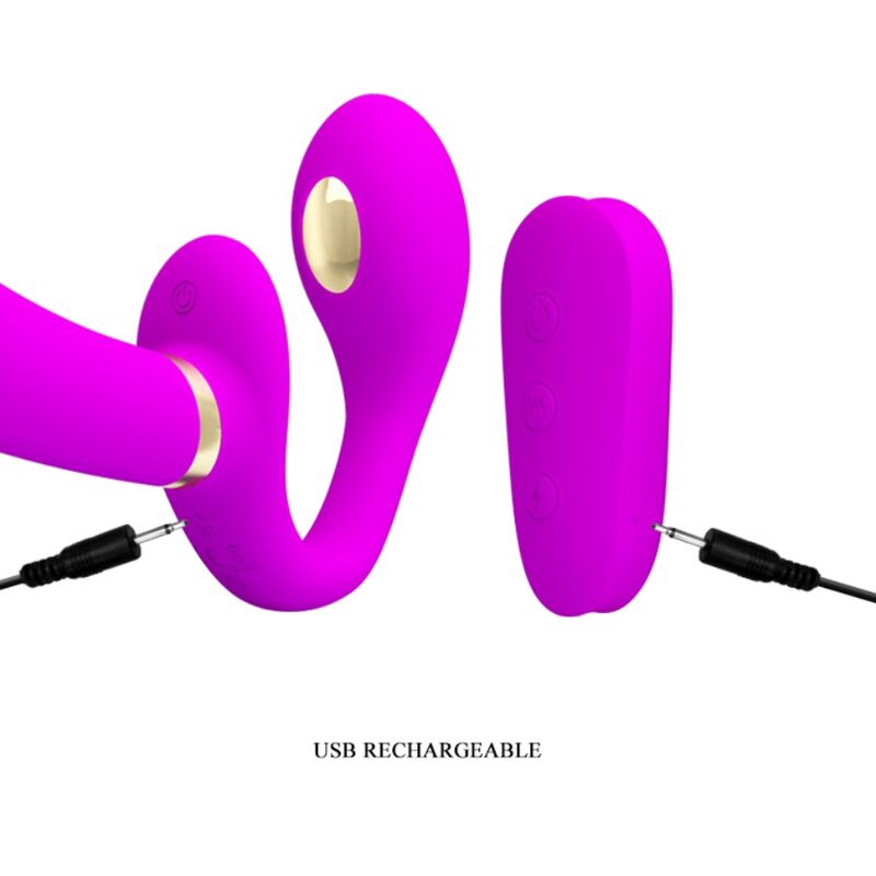 PRETTY LOVE - Thunderbird Double Strap-On Vibrator Afstandsbediening Paars